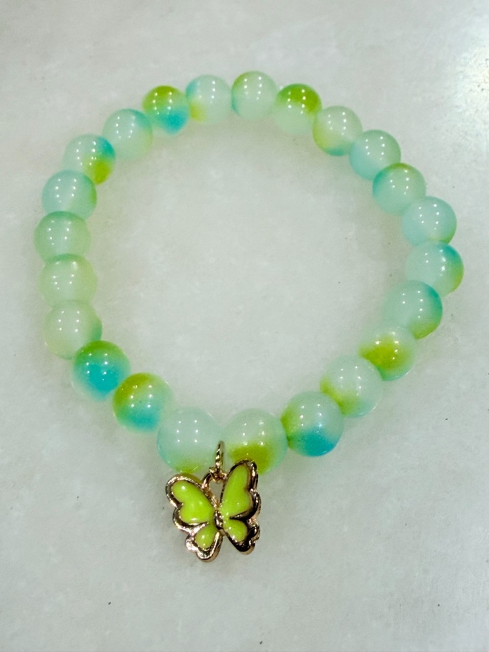 Green Ombre Bead Bracelet with Butterfly Charm
